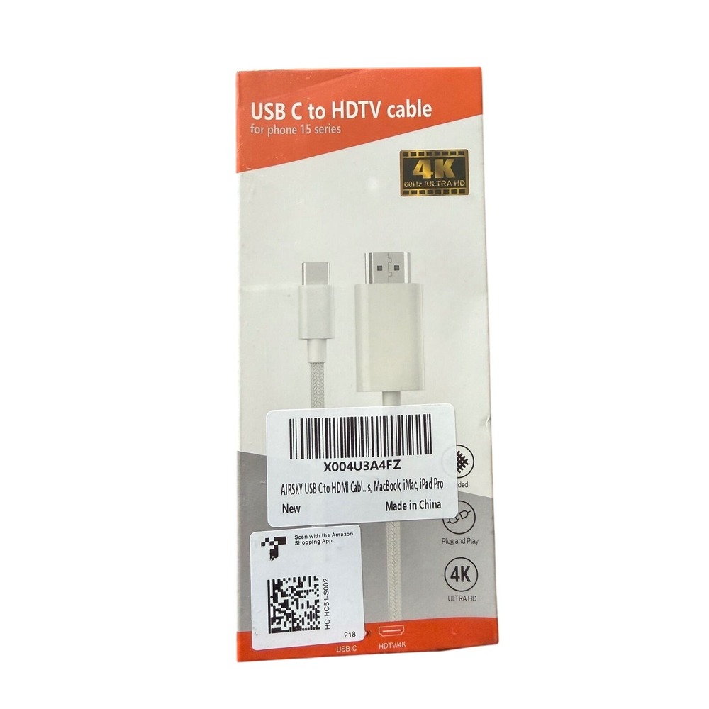 AIRSKY USB C to HDMI Cable 4K 60Hz White HC-51S for iPhone 15 MacBook iPad Pro